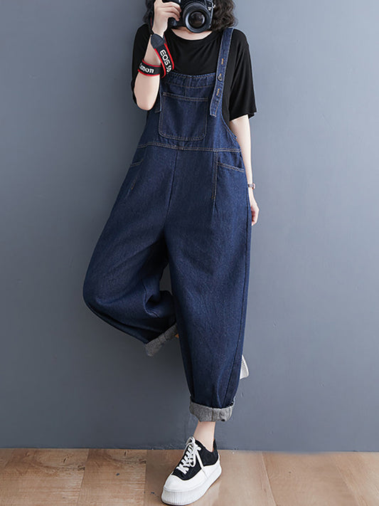 Women Summer Casual Solid Denim Full Length Jumpsuits