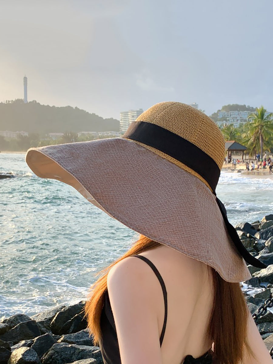 Women Casual Solid Large Brim Sunproof Hat