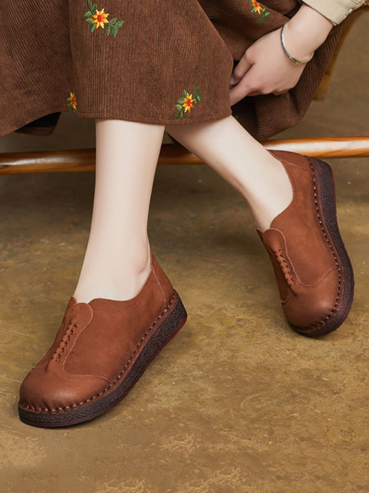 Women Vintage Soft Genuine Leather Flat Shoes