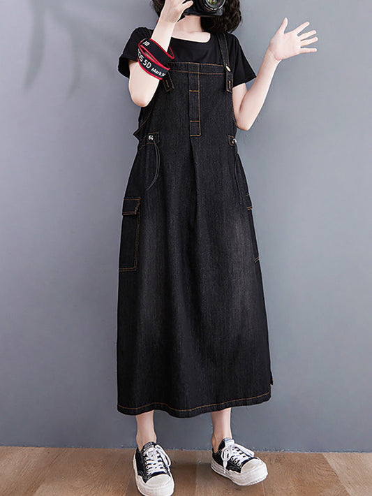 Women Summer Casual Solid Denim Vest Dress