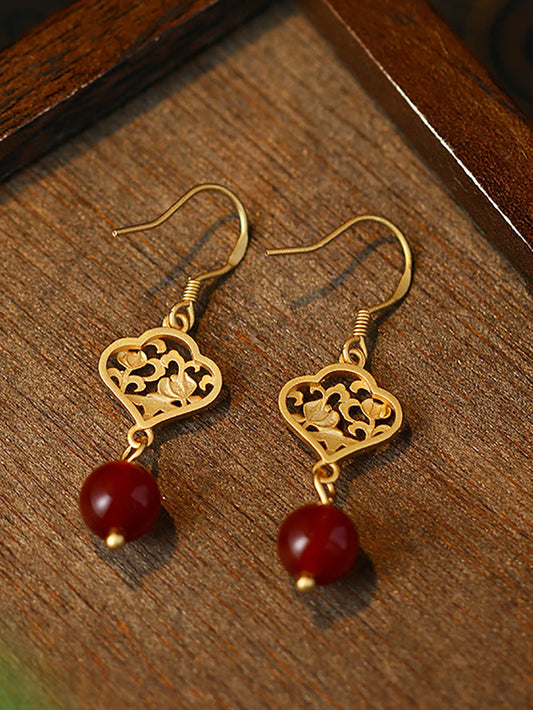 Women Vintage Alloy Red Jade Earrings
