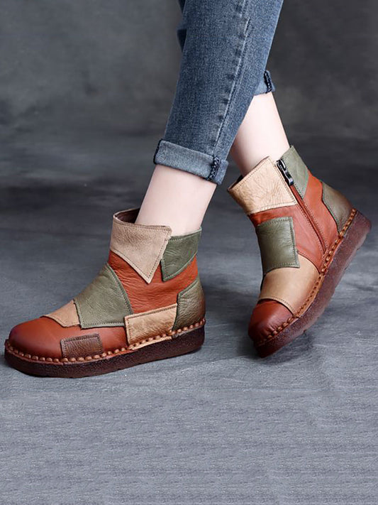 Women Winter Genuine Leather Spliced Ankle Boots