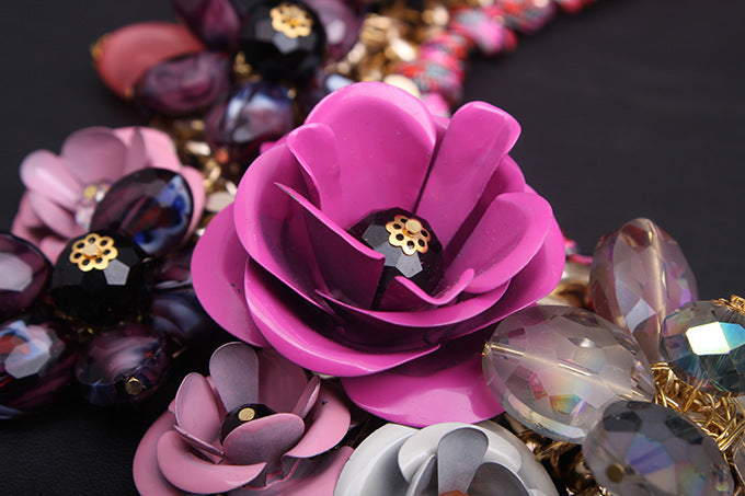 Colorful Flower Gemstone Braided Necklace