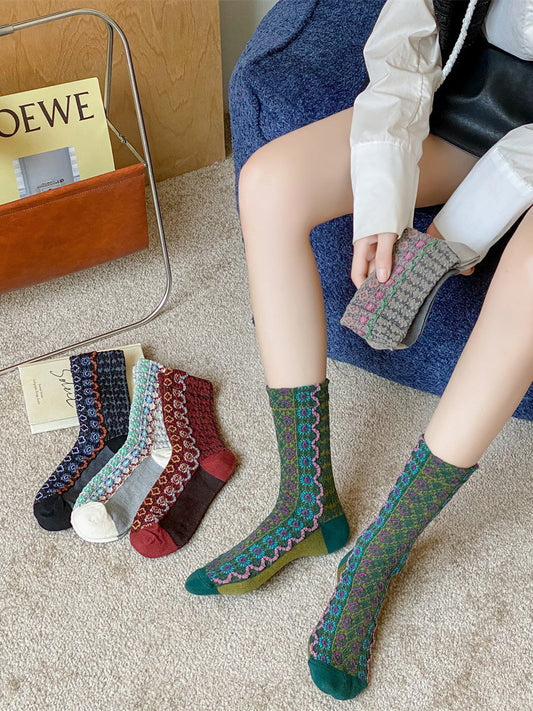 5 Pairs Women Floral Jacquard Socks