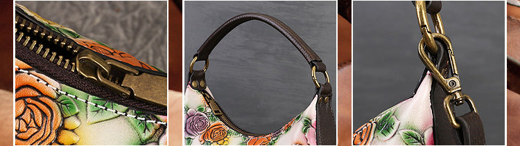 Retro Top Layer Cowhide Fashion Embossed Color Contrast Bag