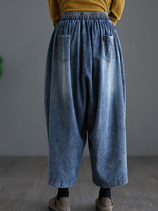 Women Summer Casual Washed Wide-leg Denim Pants