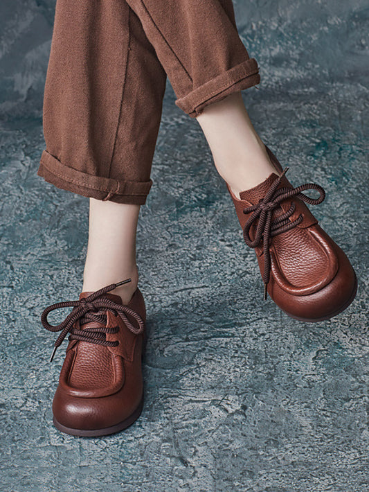 Women Autumn Vintage Leather Strap Low Heels Shoes