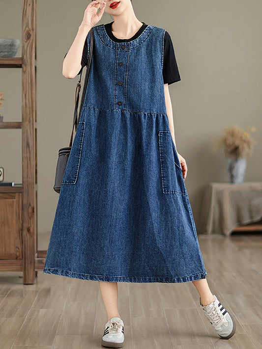 Women Casual Summer Solid Denim Vest Dress