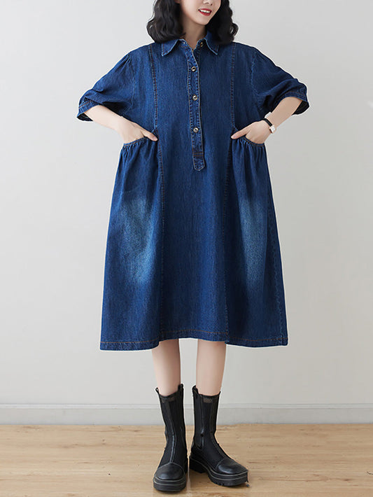 Women Casual Washed Loose Denim Dress