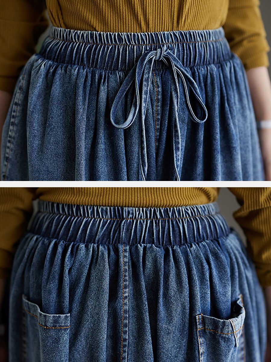 Women Summer Casual Washed Wide-leg Denim Pants