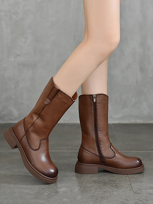Women Winter Casual Leather Mid-calf Boots
