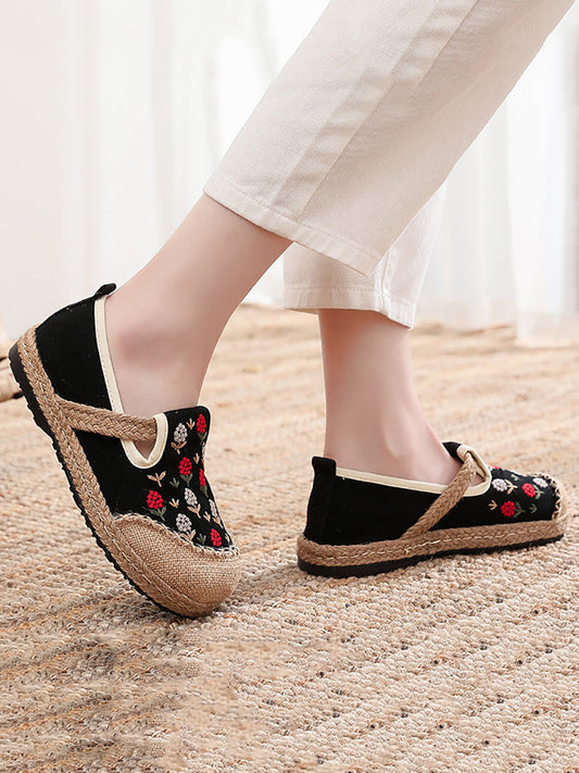 Women Summer Artsy Embroidery Linen Cotton Shoes