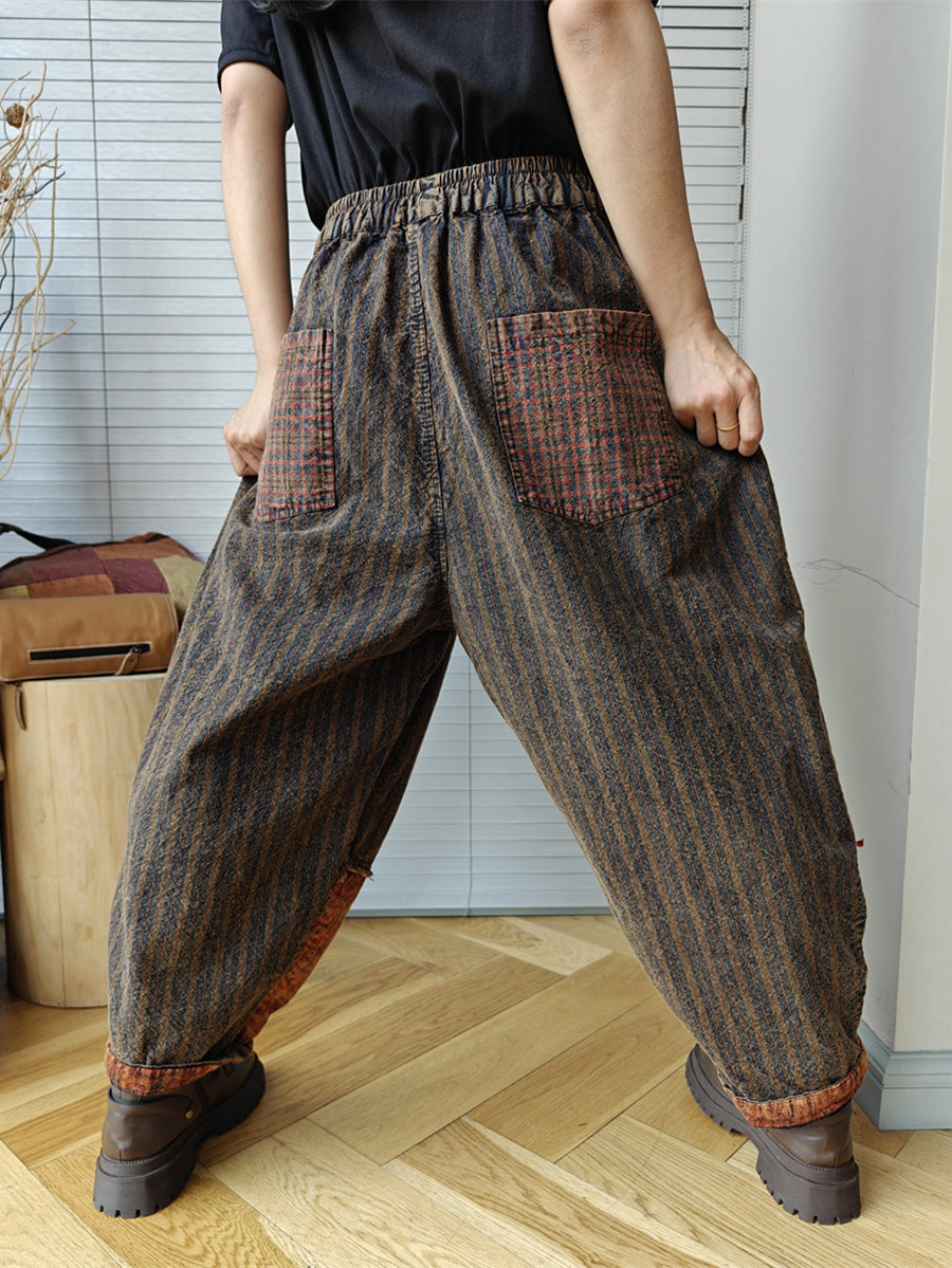 Women Vintage Patch Spliced Spring Worn Harem Pants