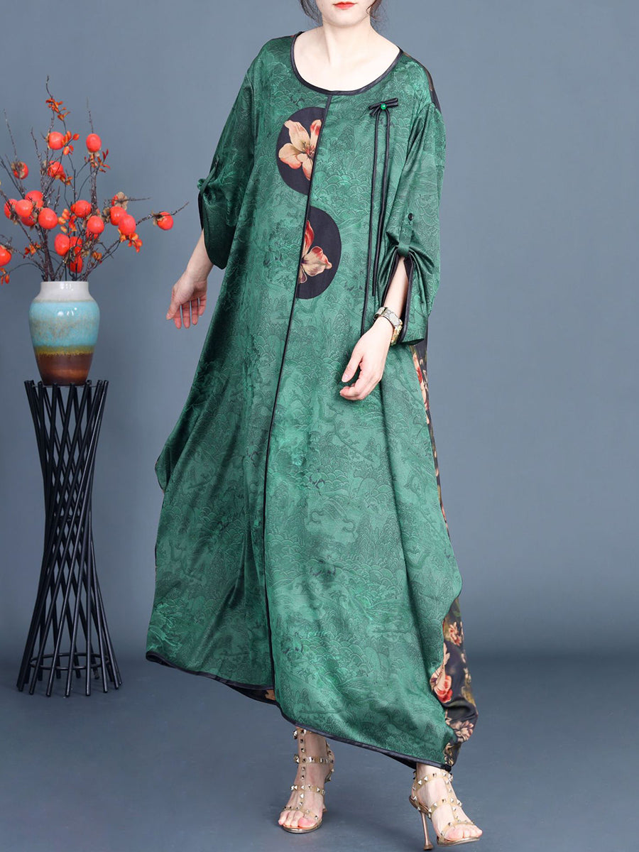 Women Ethnic Irregular Flower Spliced Loose Dress
