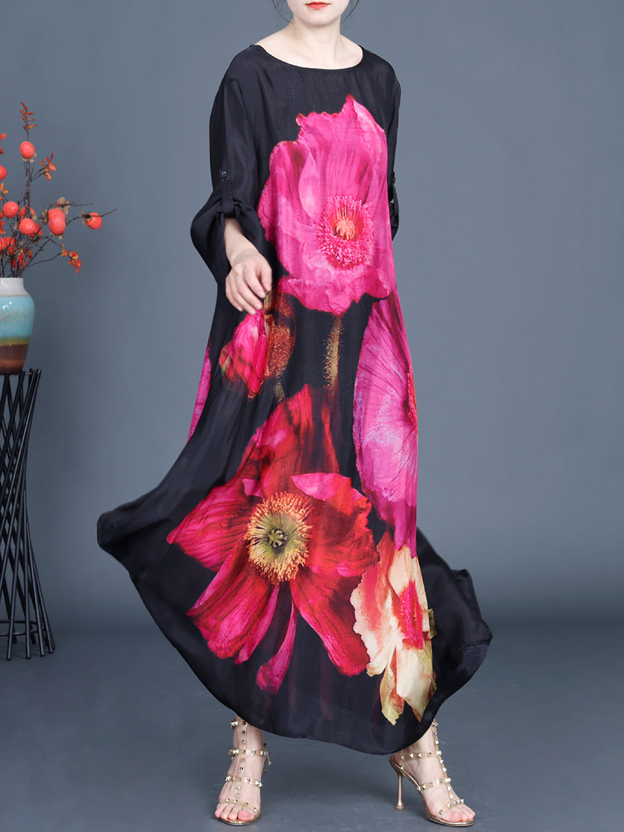 Women Artsy Flower Loose Summer Maxi Dress