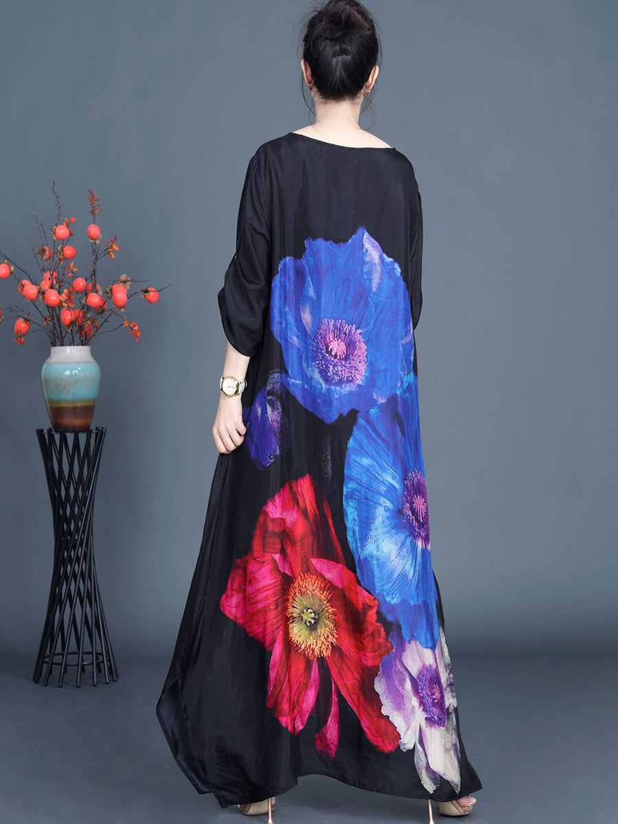 Women Artsy Flower Loose Summer Maxi Dress