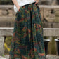 Women Vintage Summer Print Dual-Layer Linen Skirt