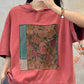 Women Retro Flower Patch Spliced Hooded Shirt
