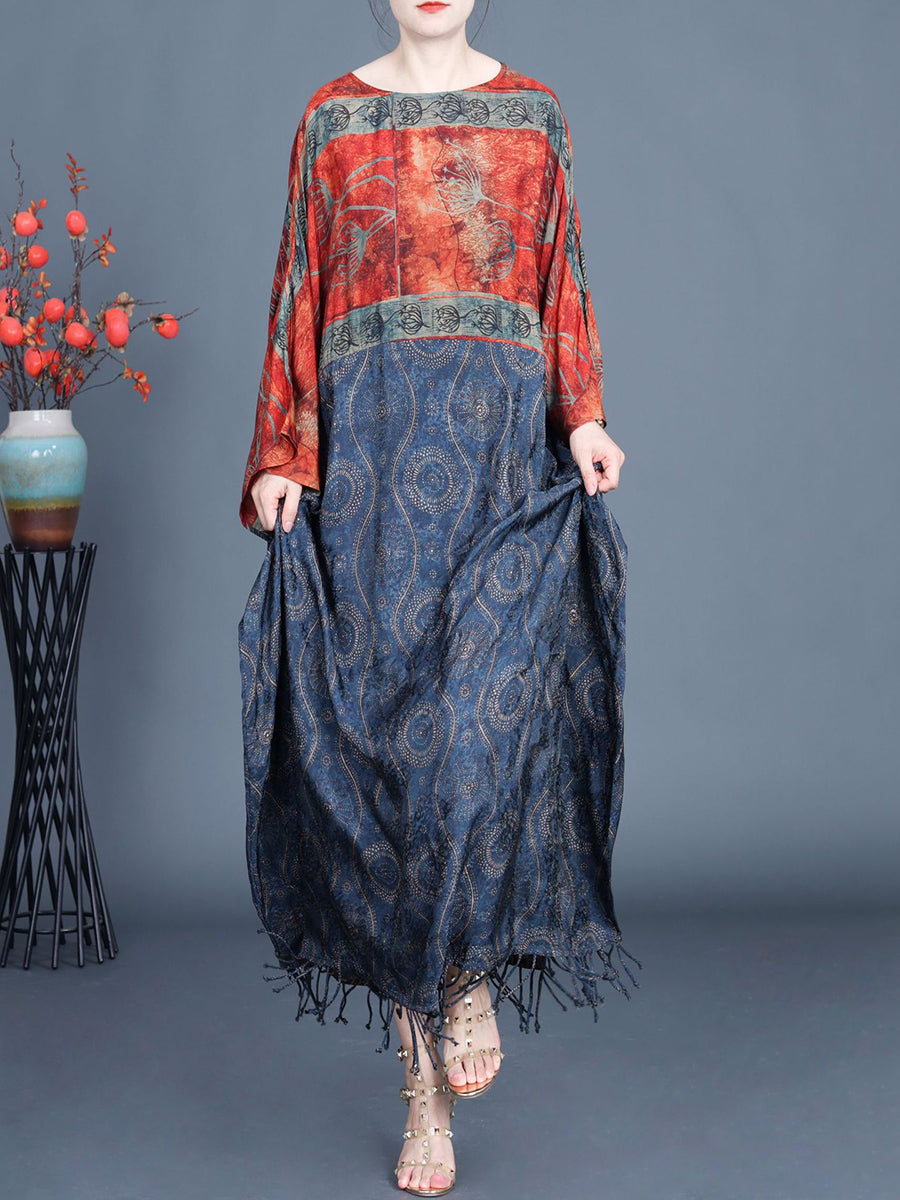 Women Ethnic Spring Spliced Tassel Maxi Dress