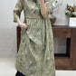 Women Vintage Flower Spliced Linen Dress