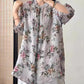 Women Artsy Flower Ramie Loose Long Shirt