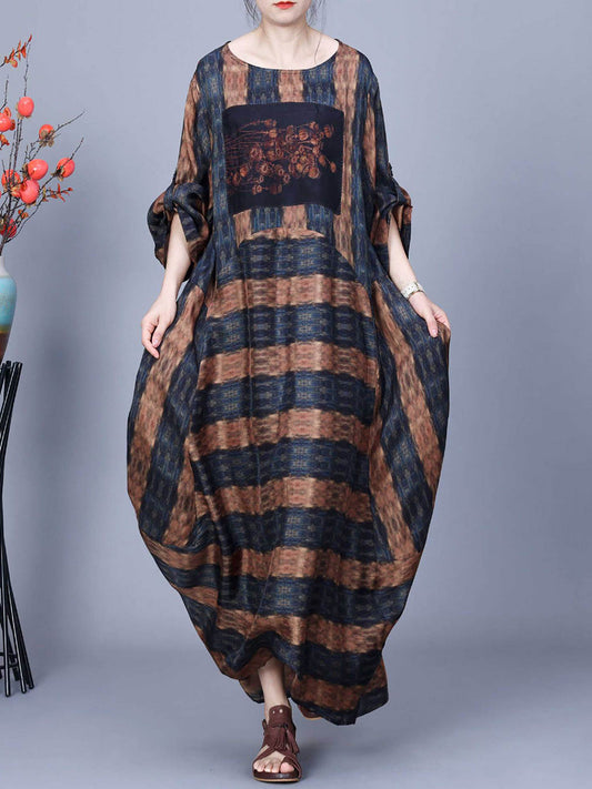 Women Artsy Stripe Irregular Spliced Maxi Dress