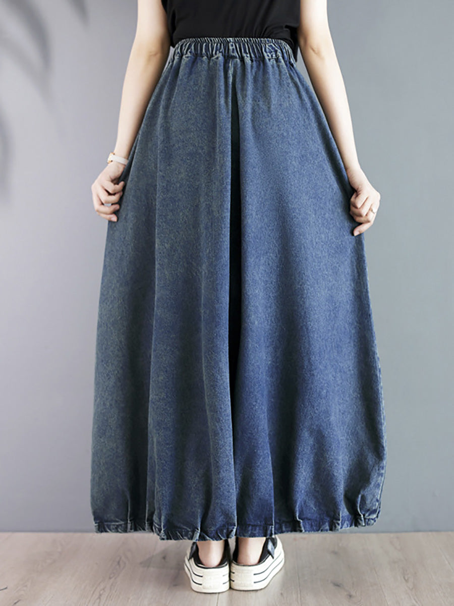 Women Summer Casual Solid Loose Denim Skirt