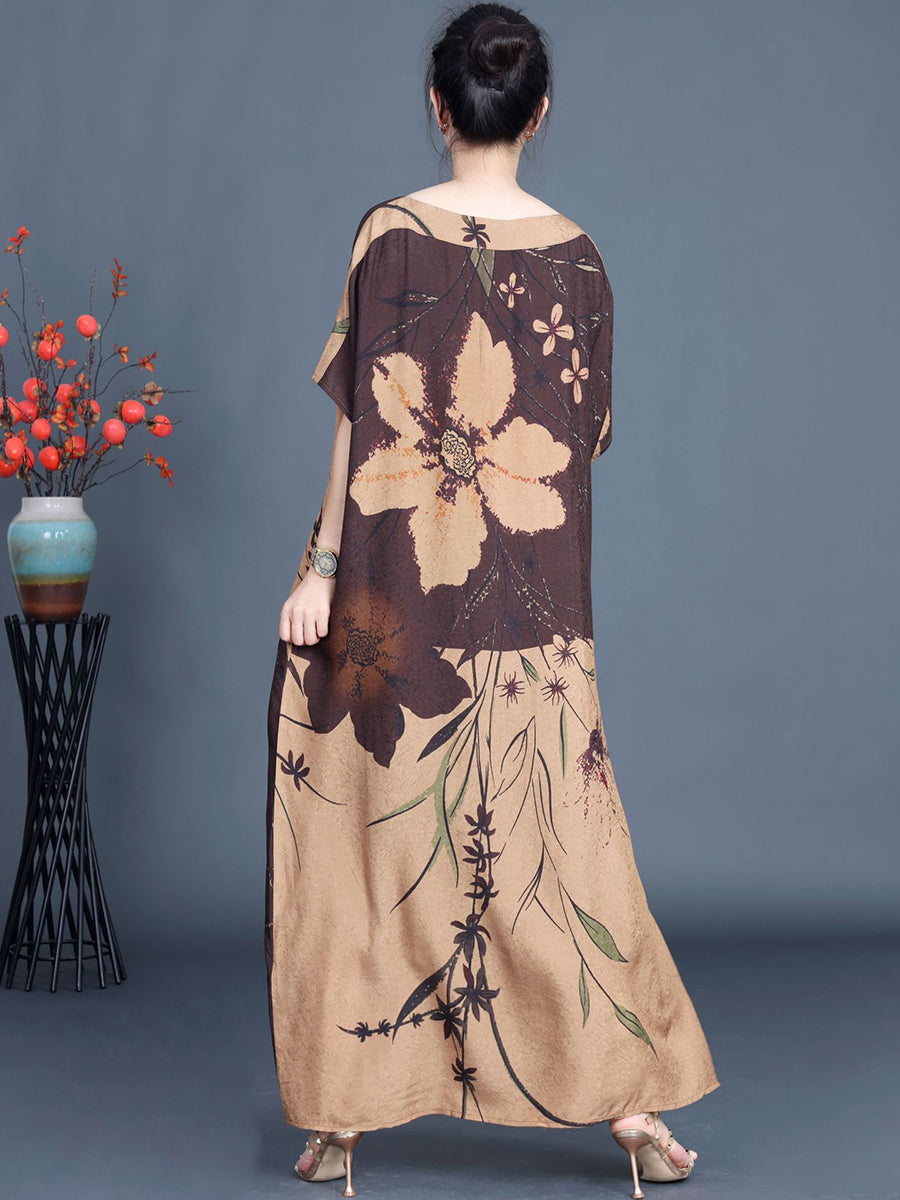 Women Summer Artsy Flower Colorblock Maxi Dress