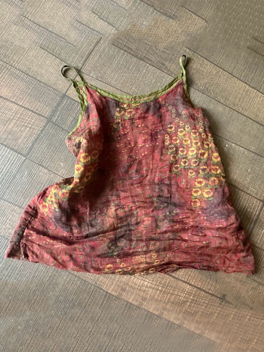 Women Summer Vintage Print Ramie Vest