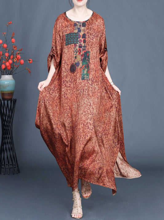 Women Summer Vintage Floral Spliced Maxi Dress