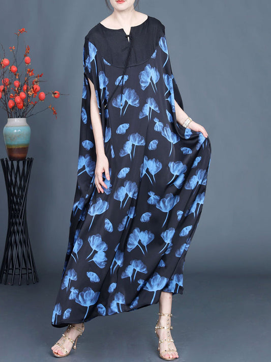 Women Summer Casual Flower Print Spliced Loose Dress