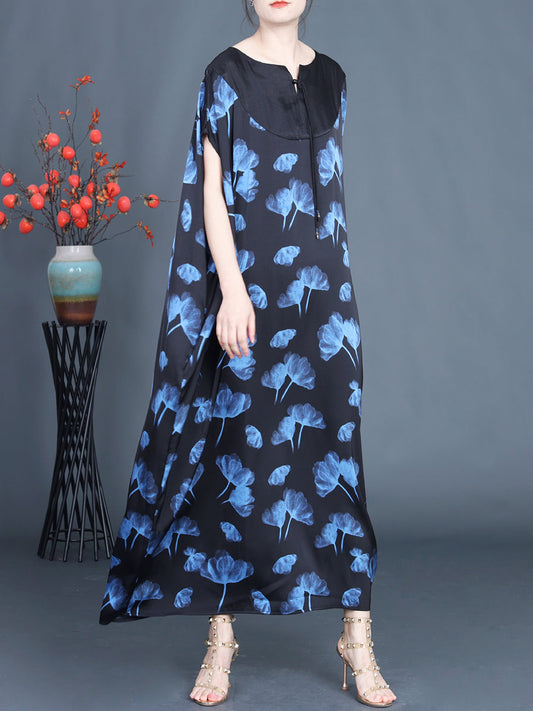 Women Summer Casual Flower Print Spliced Loose Dress