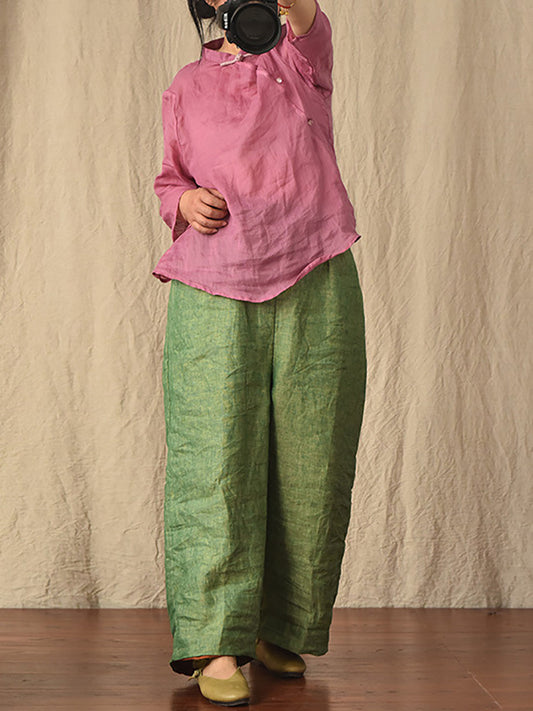 Women Summer 100% Linen  Pure Color Straight Pants