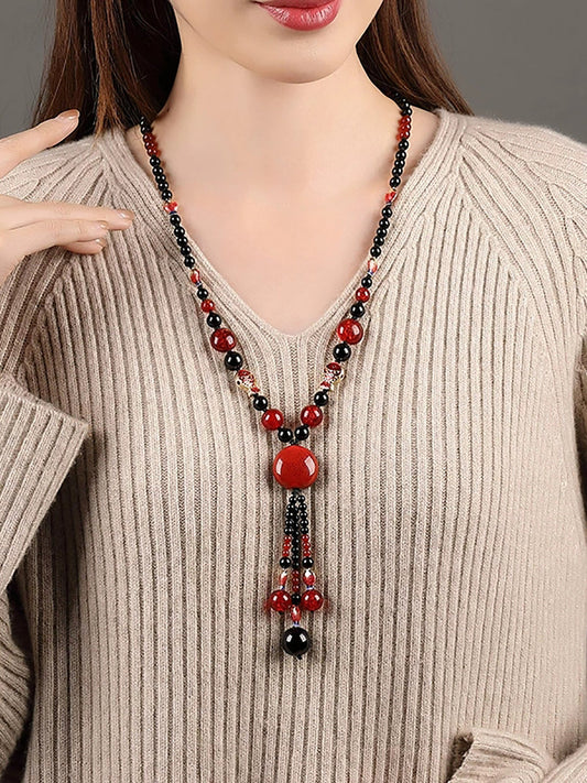 Vintage Bead Weave Pandent Sweater Necklace