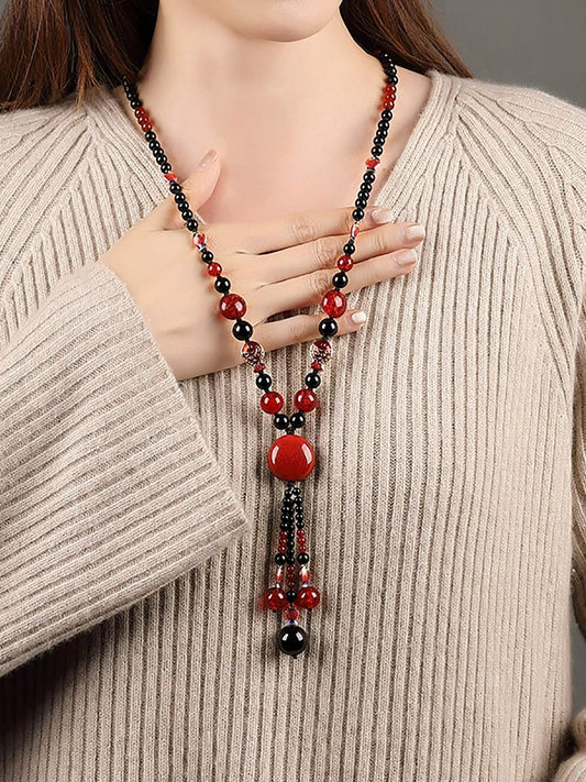 Vintage Bead Weave Pandent Sweater Necklace