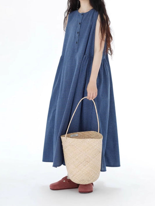 Women Summer Artsy Plaid Loose Vest Dress