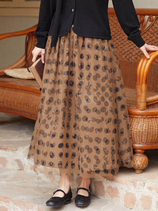 Women Spring Irregular Dot Loose 100%Cotton Gauze Skirt