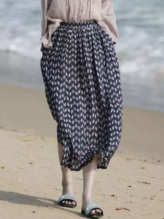 Women Summer Casual A-Shape 100%Ramie Skirt