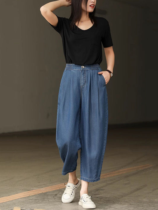 Women Summer Casual Pure Color Thin Harem Pants