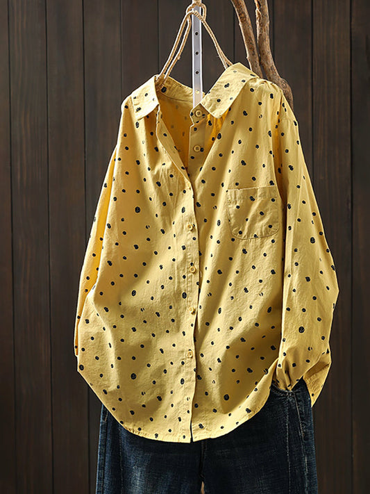 Women Summer Artsy Irregular Dot Cotton Shirt