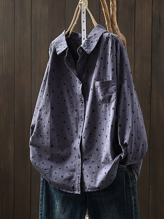 Women Summer Artsy Irregular Dot Cotton Shirt