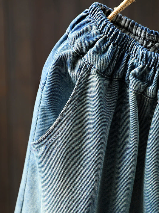 Women Spring Carrot Embroidery Denim Loose Harem Pants