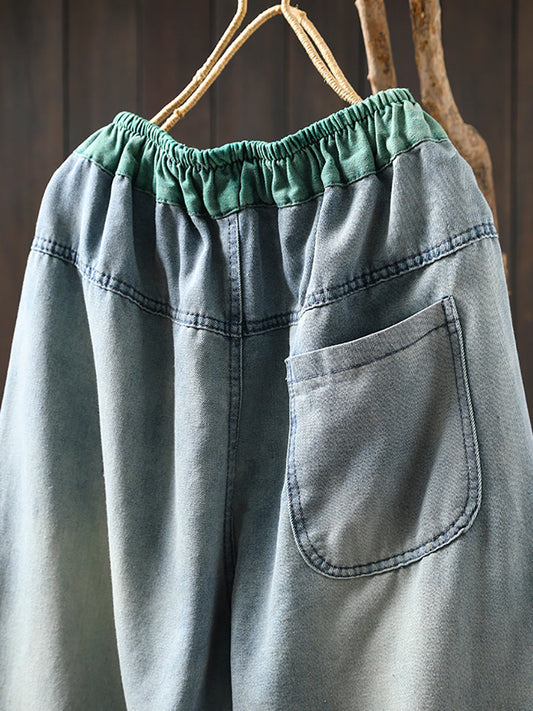 Women Spring Pumpkin Patchwork Denim Loose Harem Pants