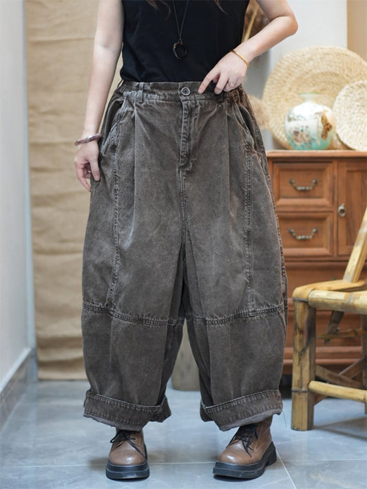 Women Spring Retro Denim Spliced Harem Pants