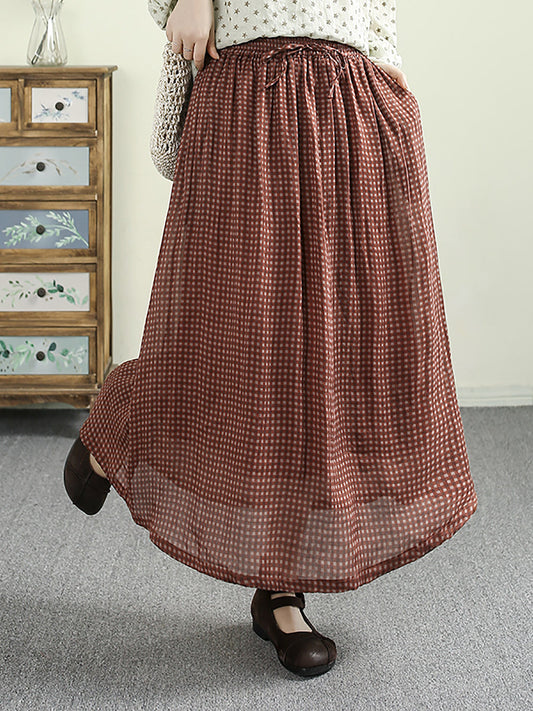 Women Summer Artsy Plaid Dual-side Skirt