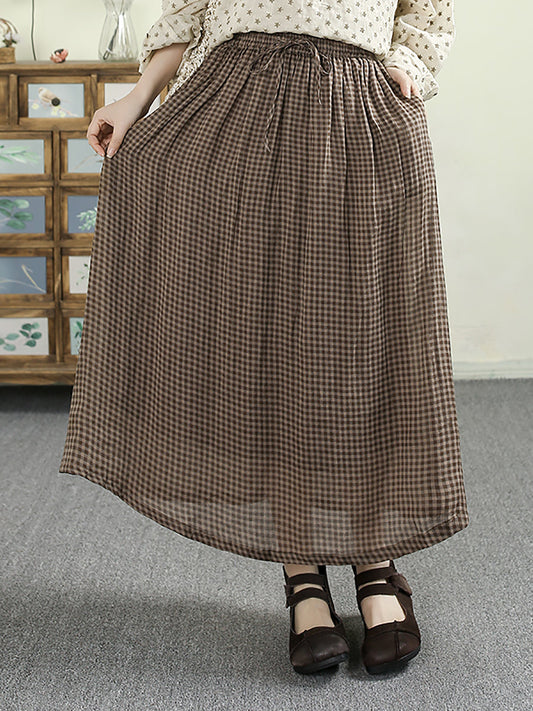 Women Summer Artsy Plaid Dual-side Skirt