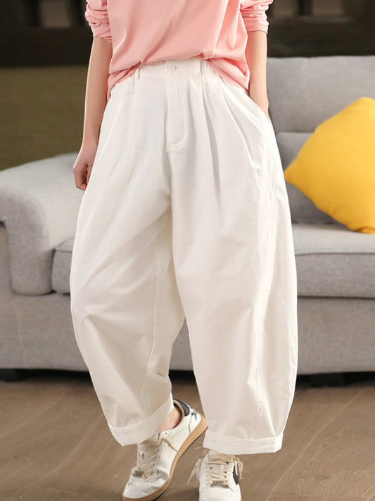 Women Summer Pure Color 100%Cotton Harem Pants