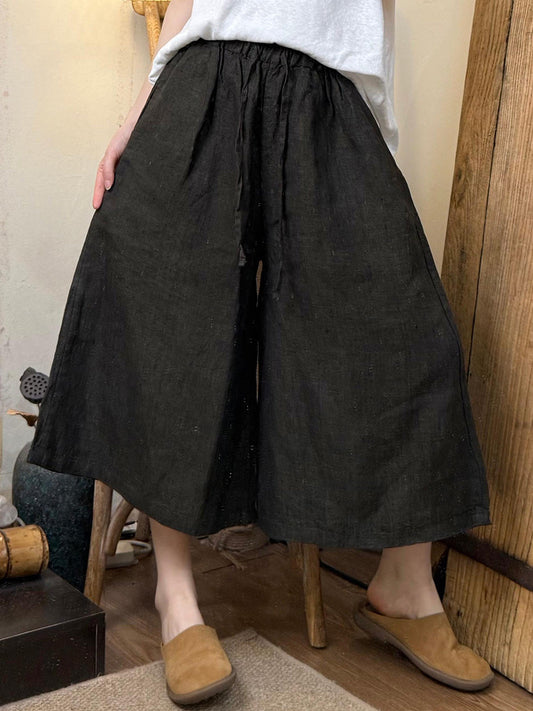 Women Summer Pure Color Linen Wide-leg Pants