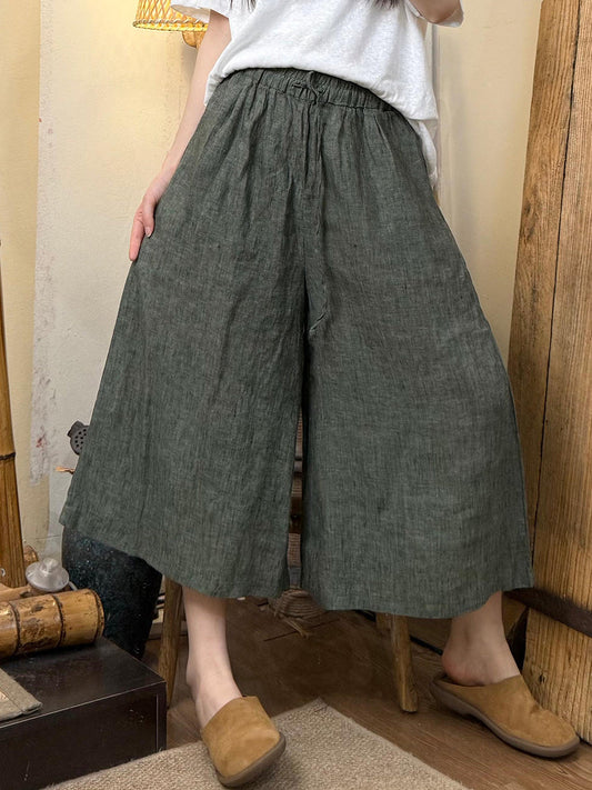 Women Summer Pure Color Linen Wide-leg Pants