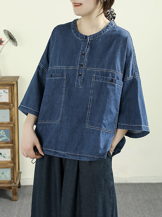 Women Summer Artsy Pure Color 100%Cotton Shirt